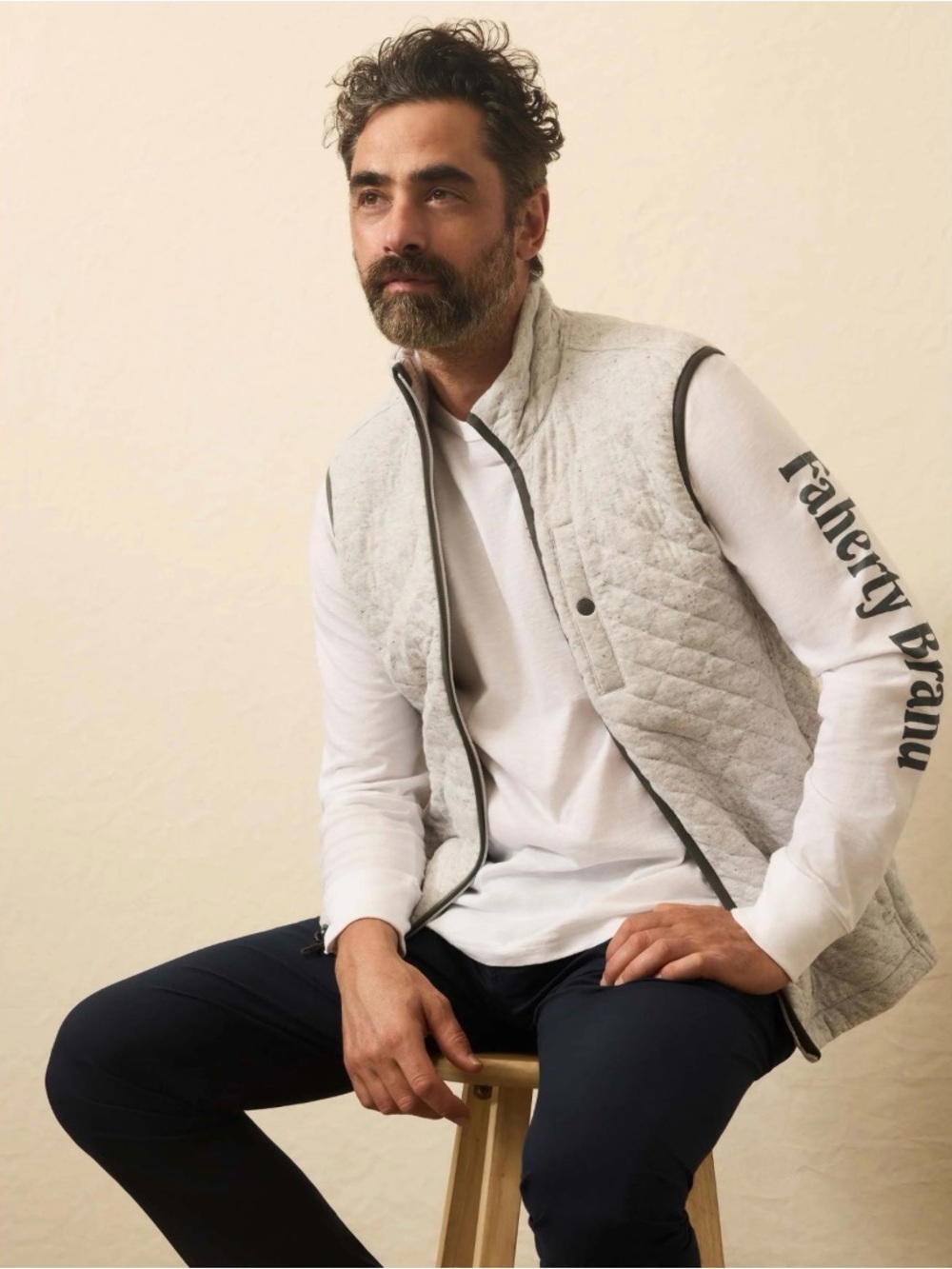 Faherty Men’s Epic Quilted Fleece Light Gray Cotton Blend Zippered Vest Medium - Picture 4 of 16